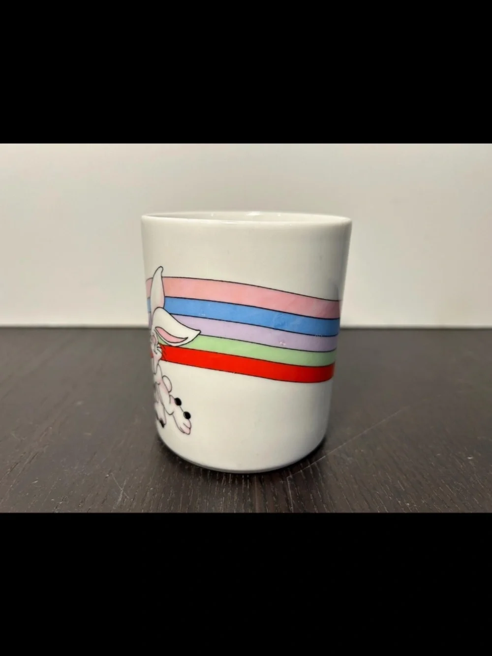 Vintage Roller Skating Bunnies/Rabbits with Rainbow Coffee Mug/Coffee Cup 1980s